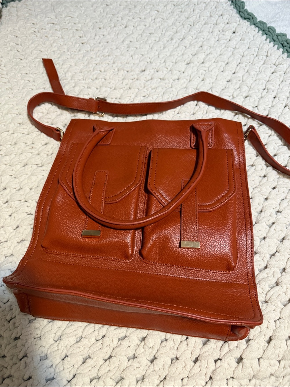 Textured Shoulder Tote in Burnt Orange - Spacious Everyday Satchel